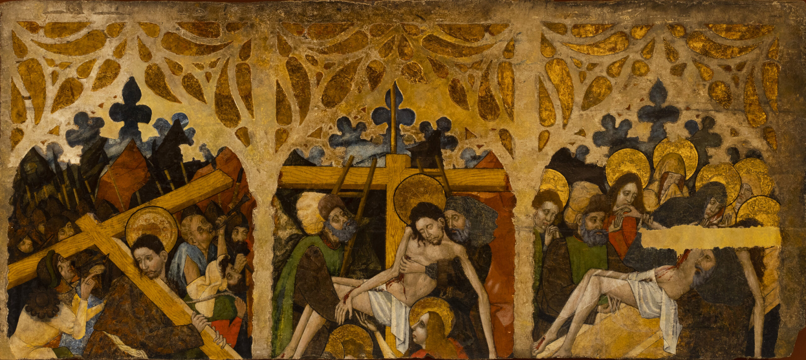 Banco con escenas del calvario